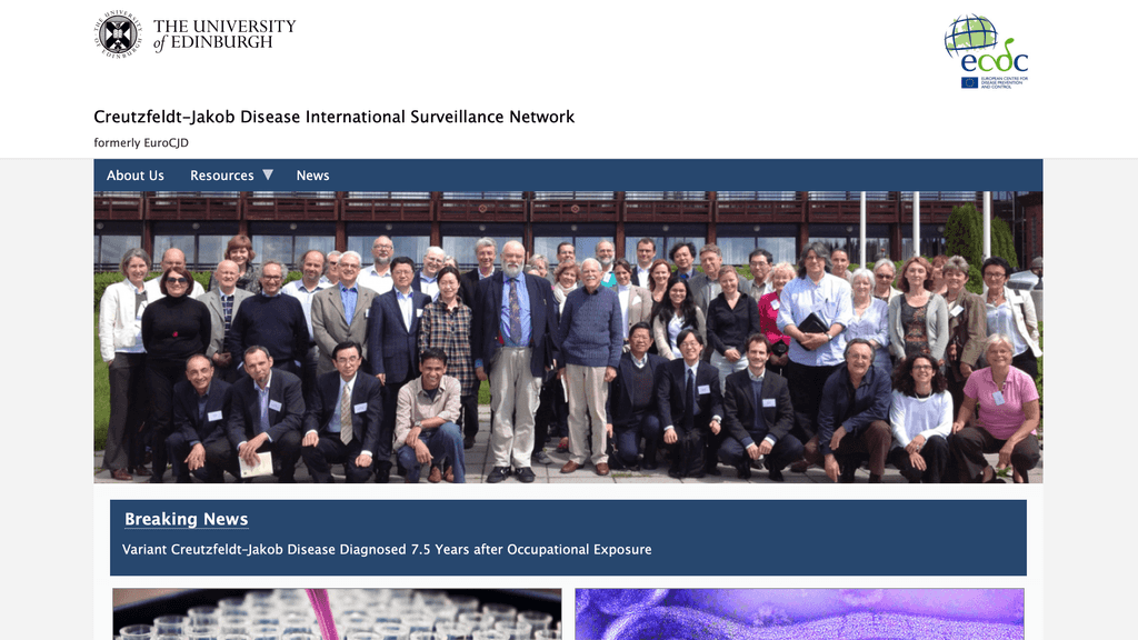 Screenshot of EuroCJD homepage