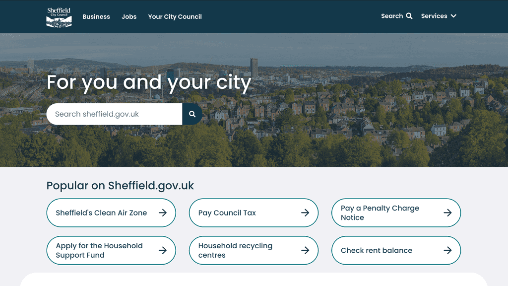 Screenshot of Sheffield City Council Homepage